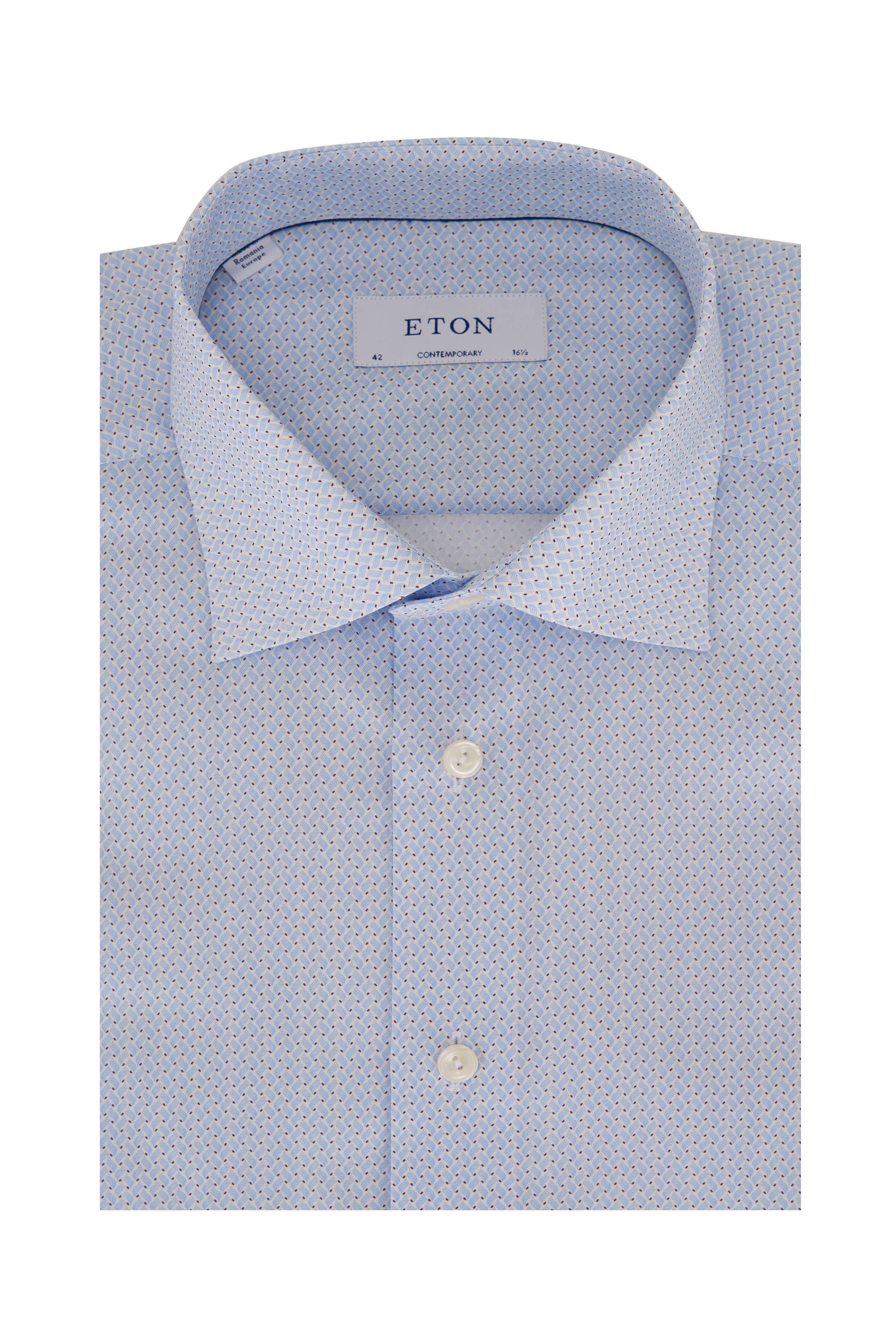 Eton - Light Blue Geometric Print Cotton Dress Shirt