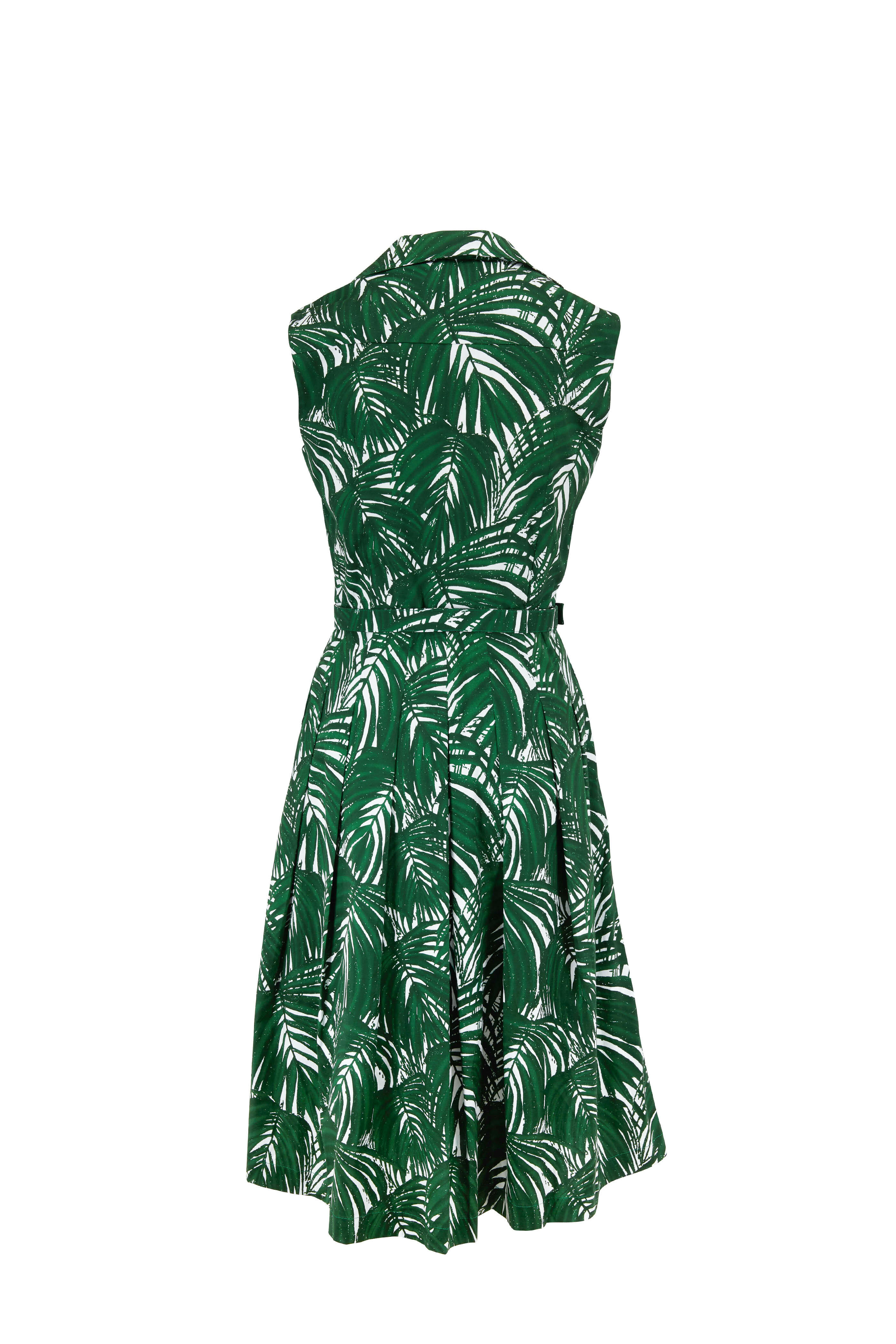 Samantha Sung - Audrey 3 Ivy Maui Palm Sleeveless Belted Dress