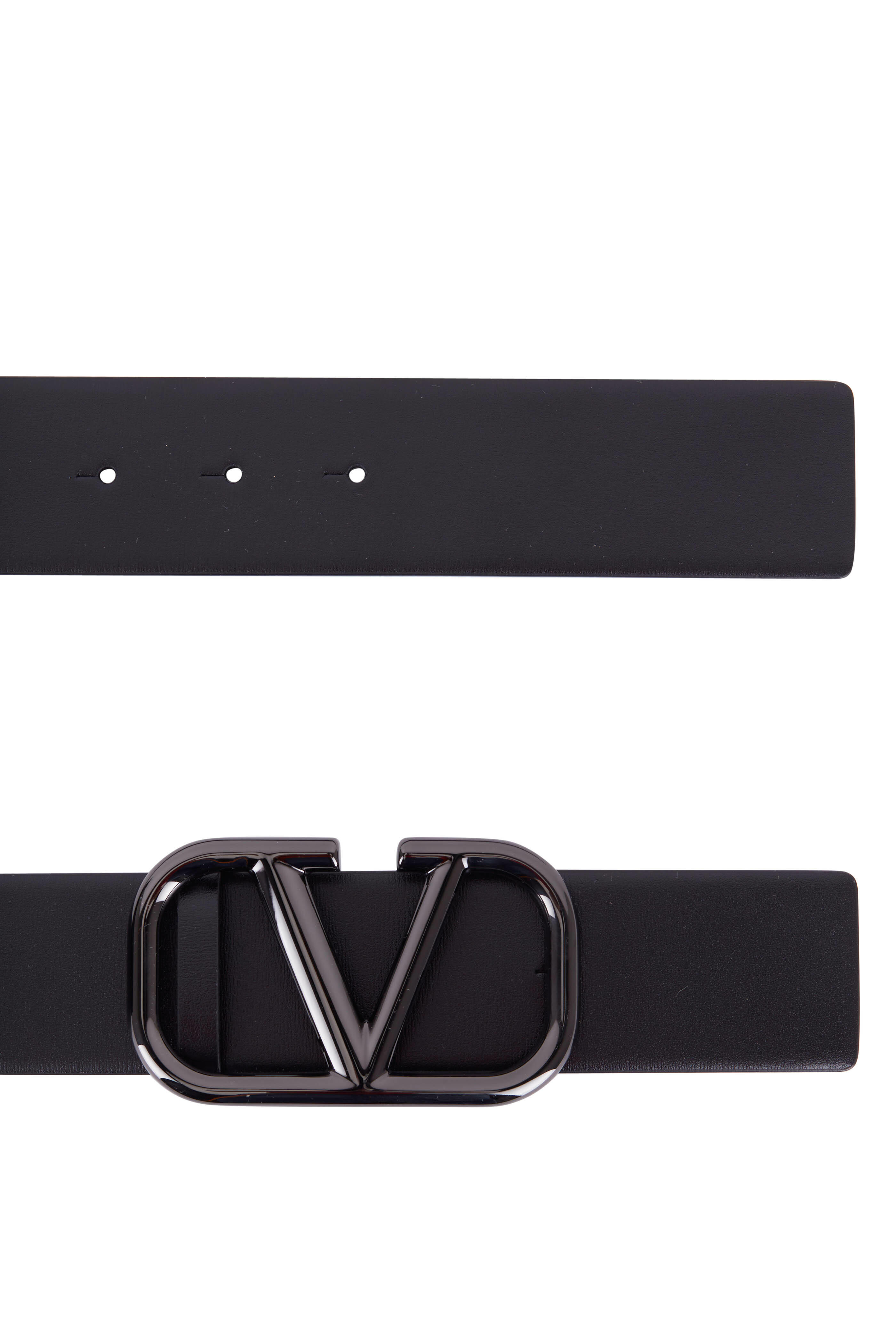 Valentino Garavani - Black Leather V Logo Belt | Mitchell Stores