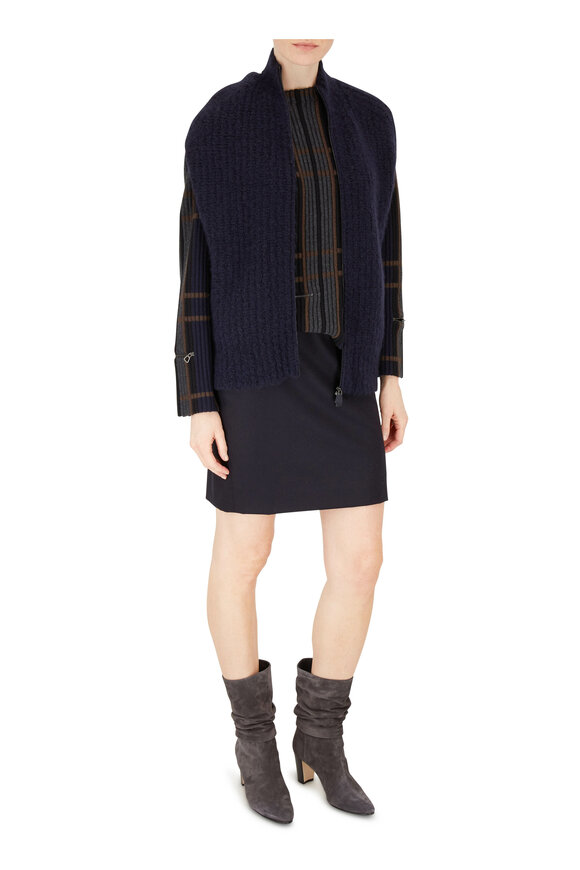 Akris - Navy Cashmere & Silk Boucle Knit Gilet