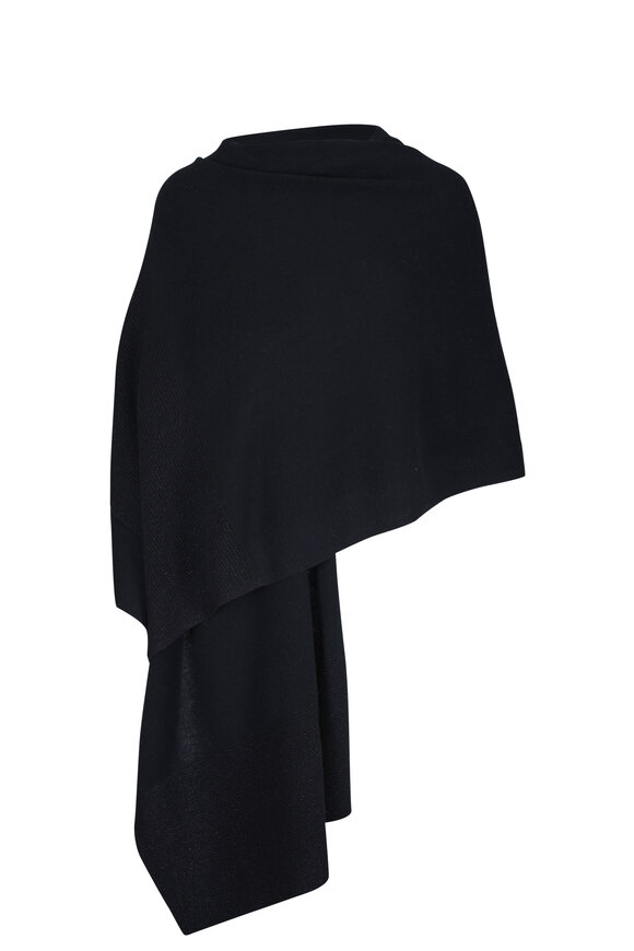 Kinross Black Cashmere Lurex Stripe Wrap - view 1