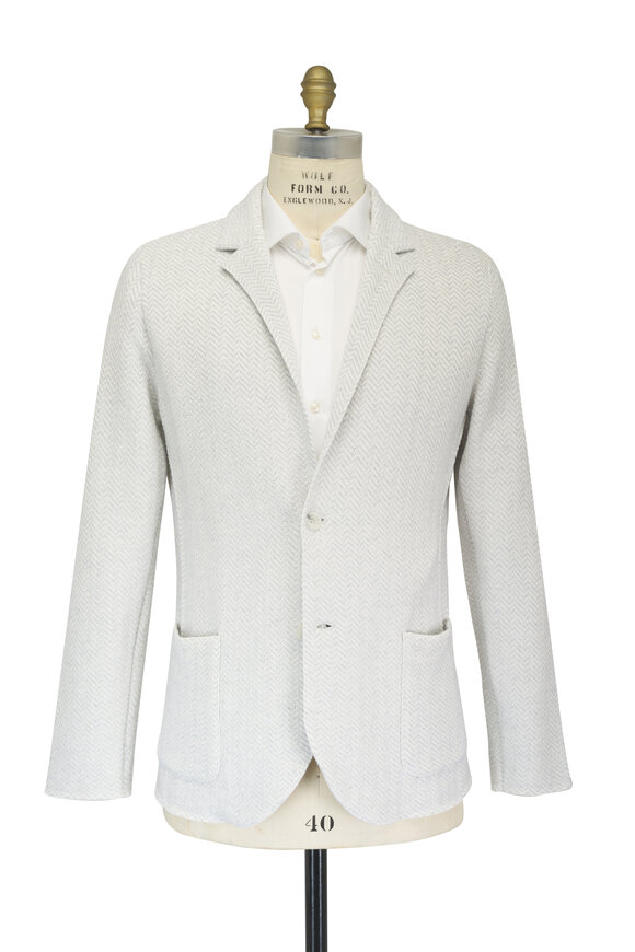 Patrick Assaraf Light Gray Herringbone Knit Blazer - view 2