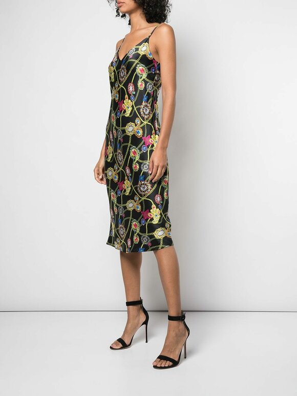 L'Agence - Jodie Black Silk Jewel Print Slip Dress