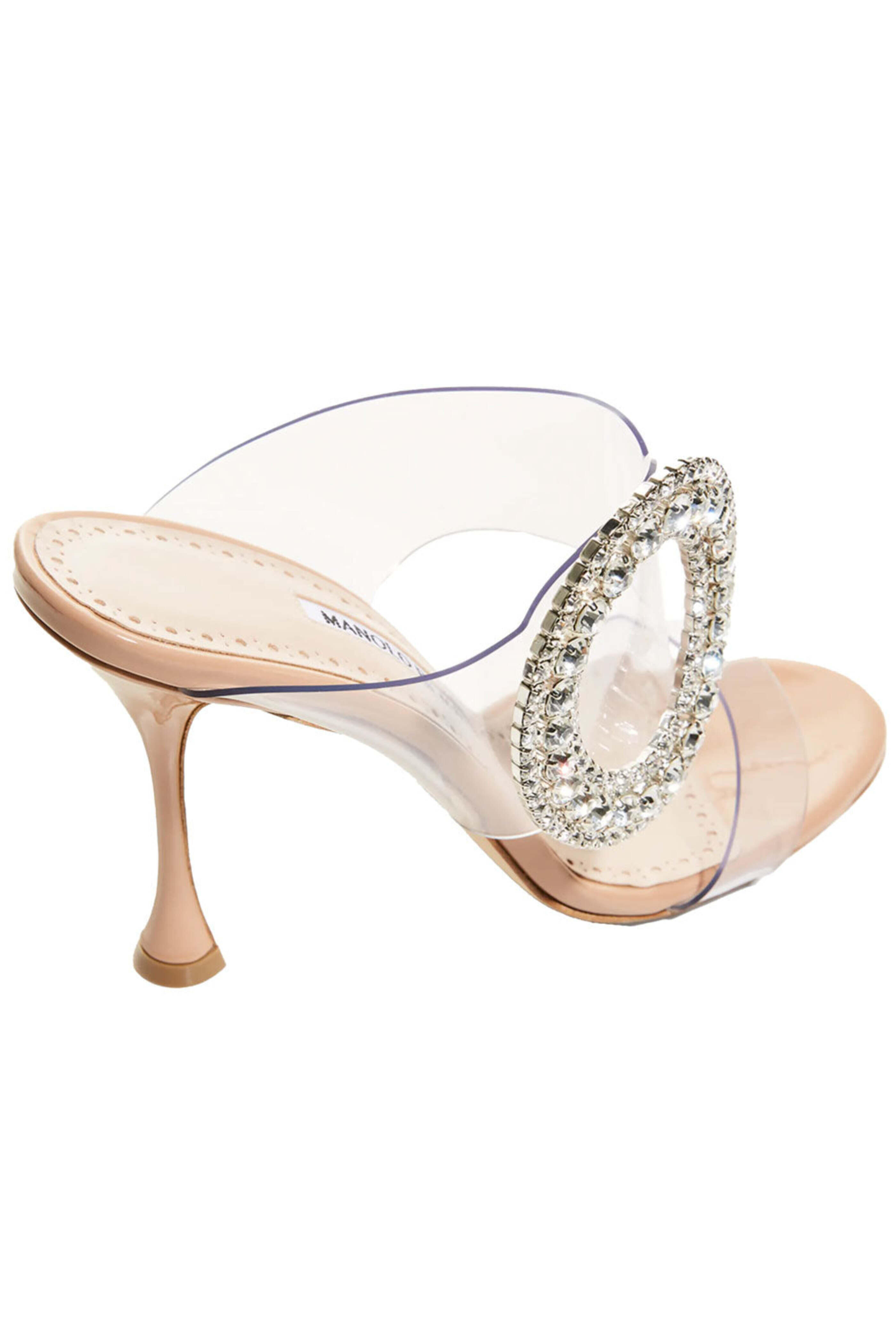 【MANOLO BLAHNIK】ラフィア バックル ディテール ミュール Manolo Blahnik - Fibionabi Crystal Buckle Mule in Beige
