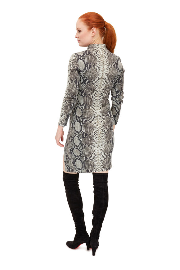 Akris - Natural Stretch Silk Python Long Sleeve Dress  