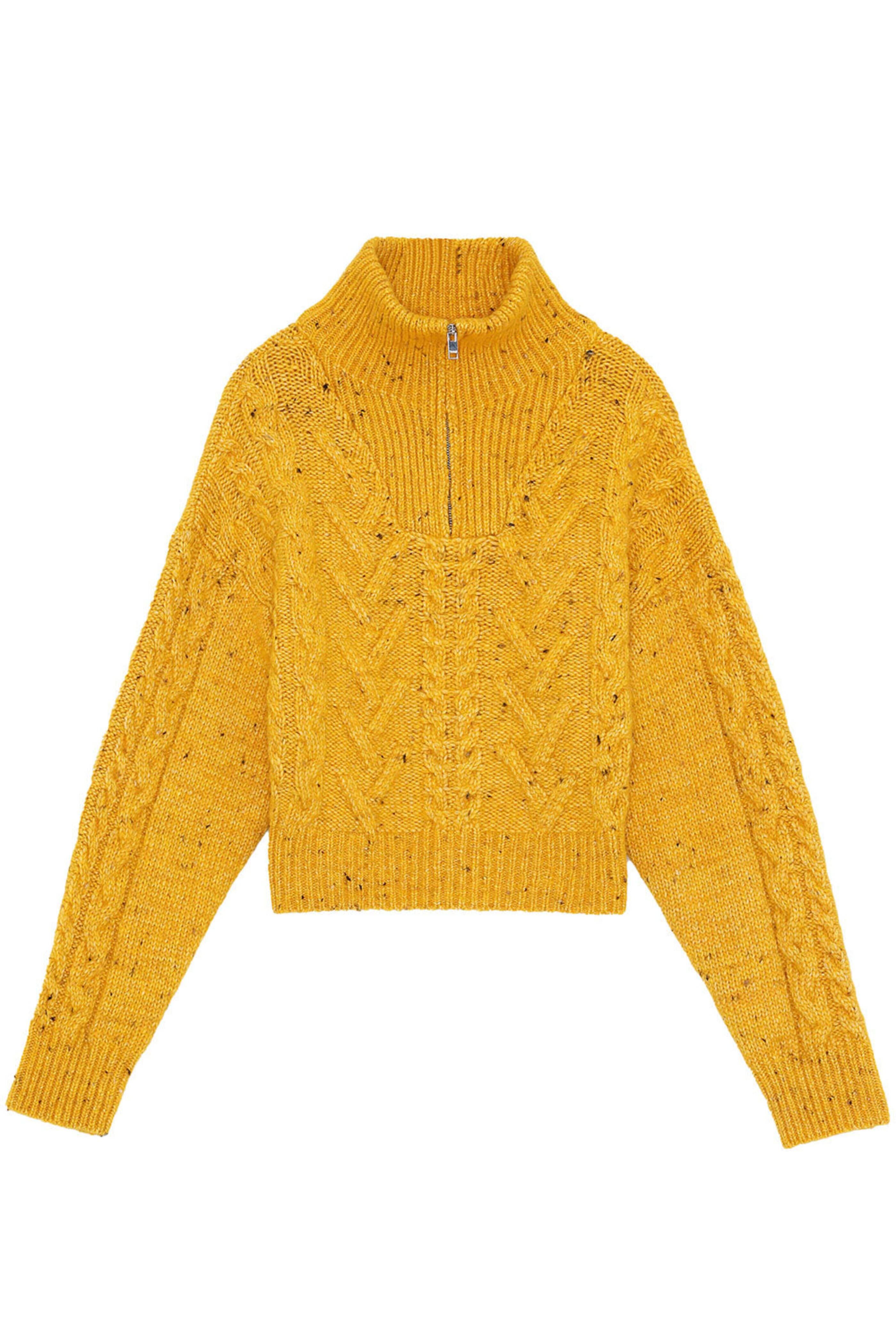 ganni 春ニット Ganni - Yellow Spectra Cable Knit Quarter Zip Pullover