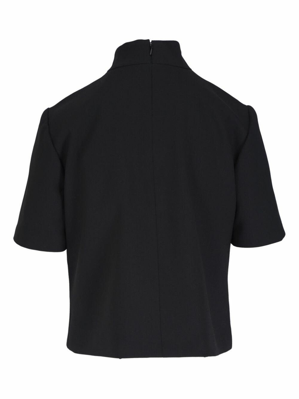 Carolina Herrera - Black Wool Short Sleeve Mock Neck Top