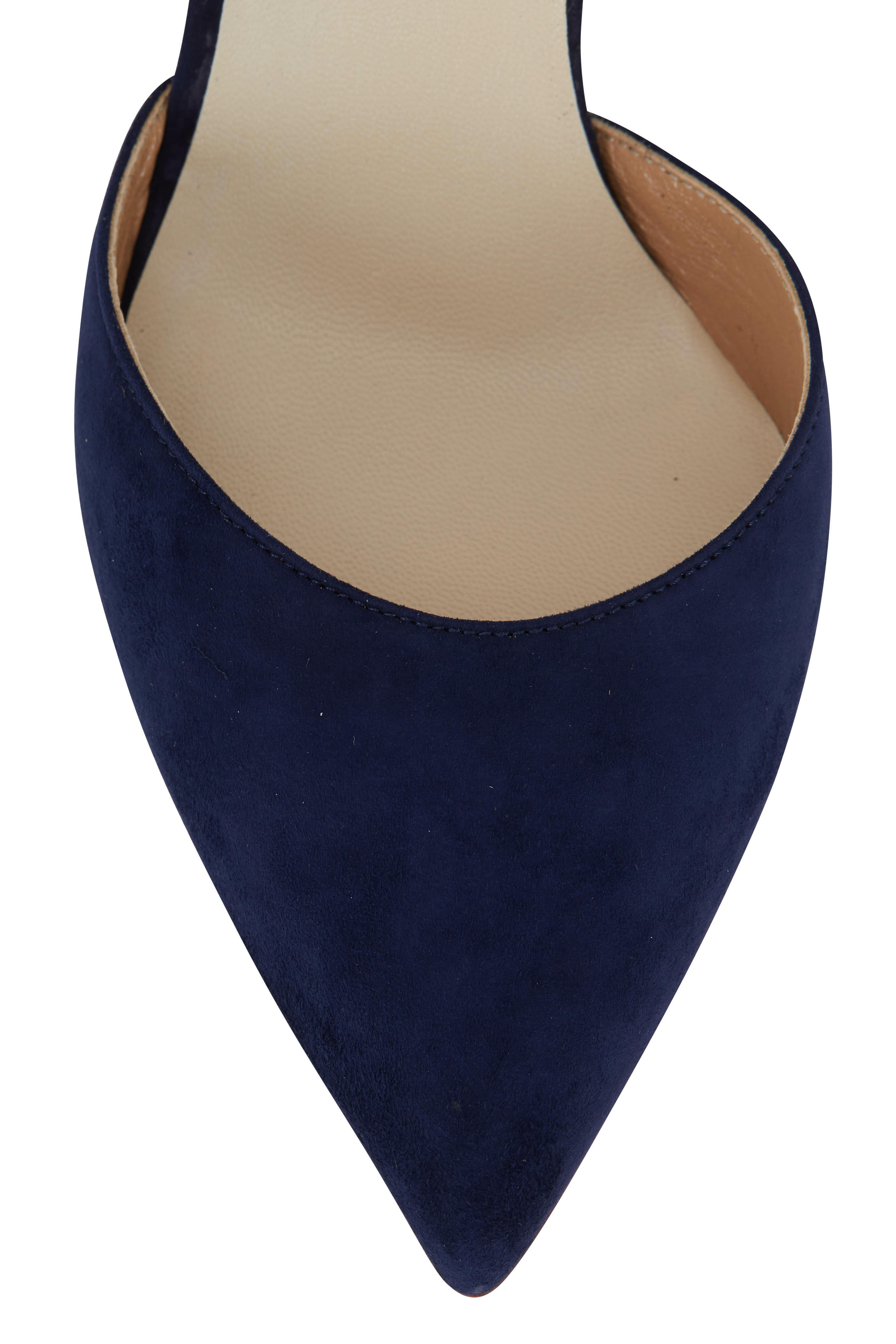 Francesco Russo - Navy Blue Suede D'Orsay Pump, 75mm