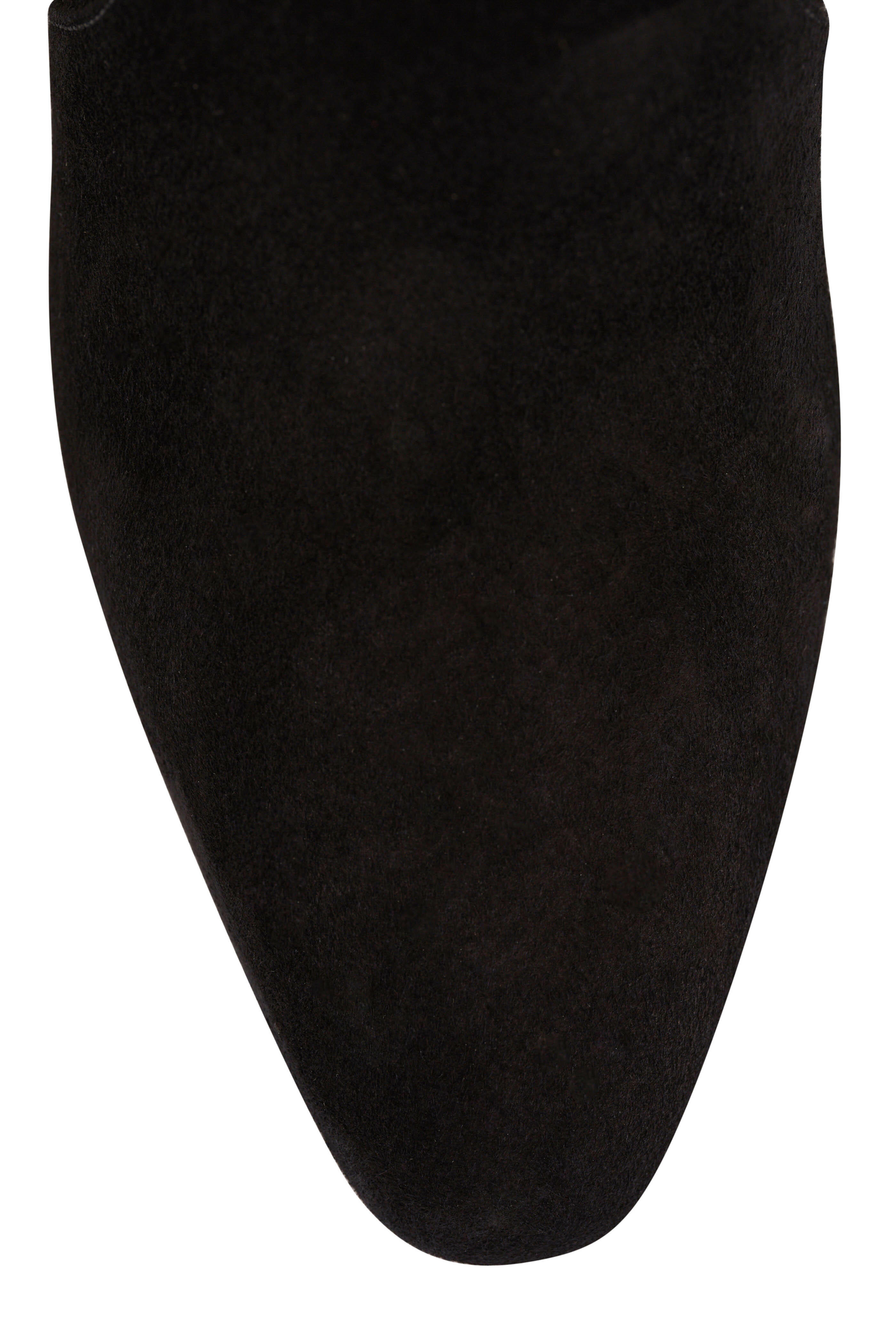 Prada - Black Suede Block Heel Knee High Boot, 65mm