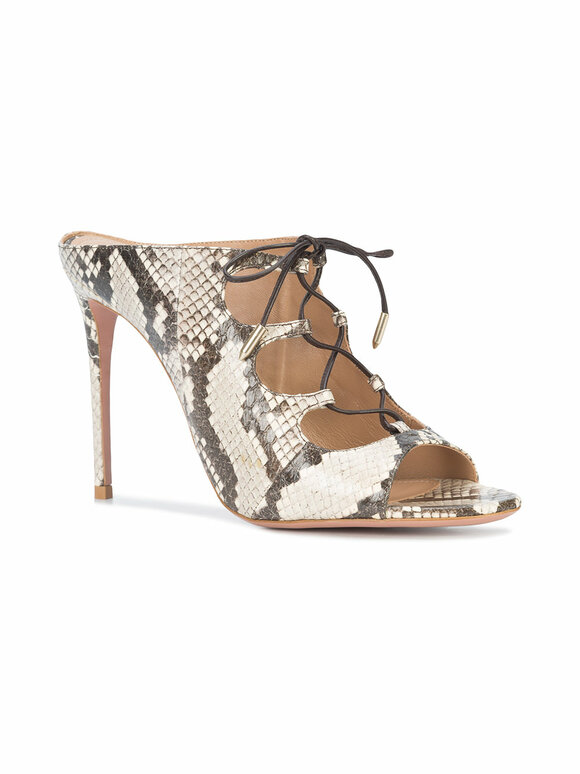 Aquazzura - Flirt Natural Snakeskin Lace-Up Mule, 105mm