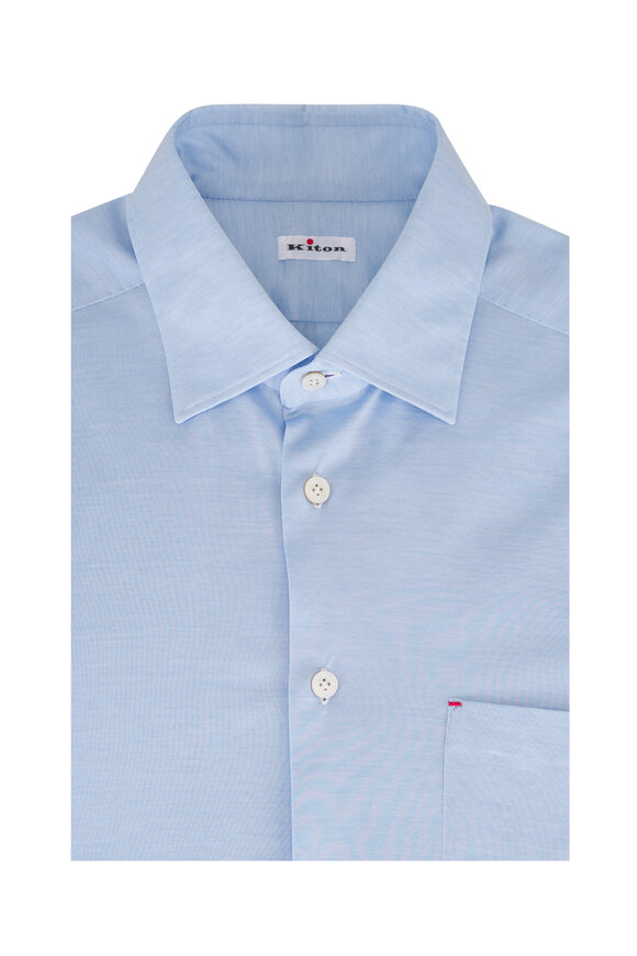 Kiton Light Blue Knit Button Down Shirt