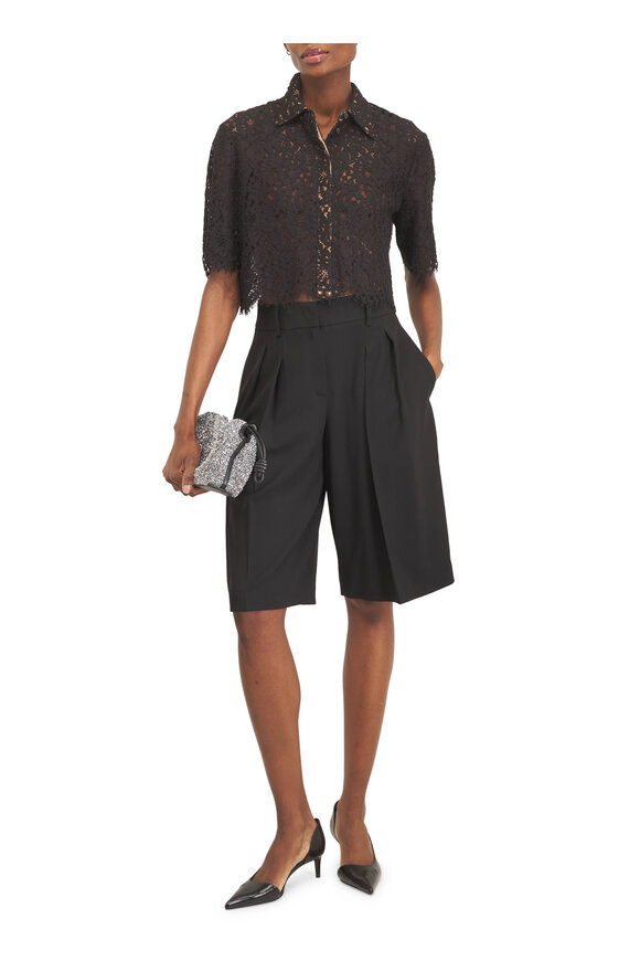 Michael Kors Collection Black Floral Lace Cropped Button Up Shirt - view 2
