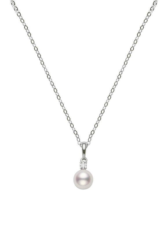 Mikimoto - 18K White Gold Pearl & Diamond Pendant Necklace