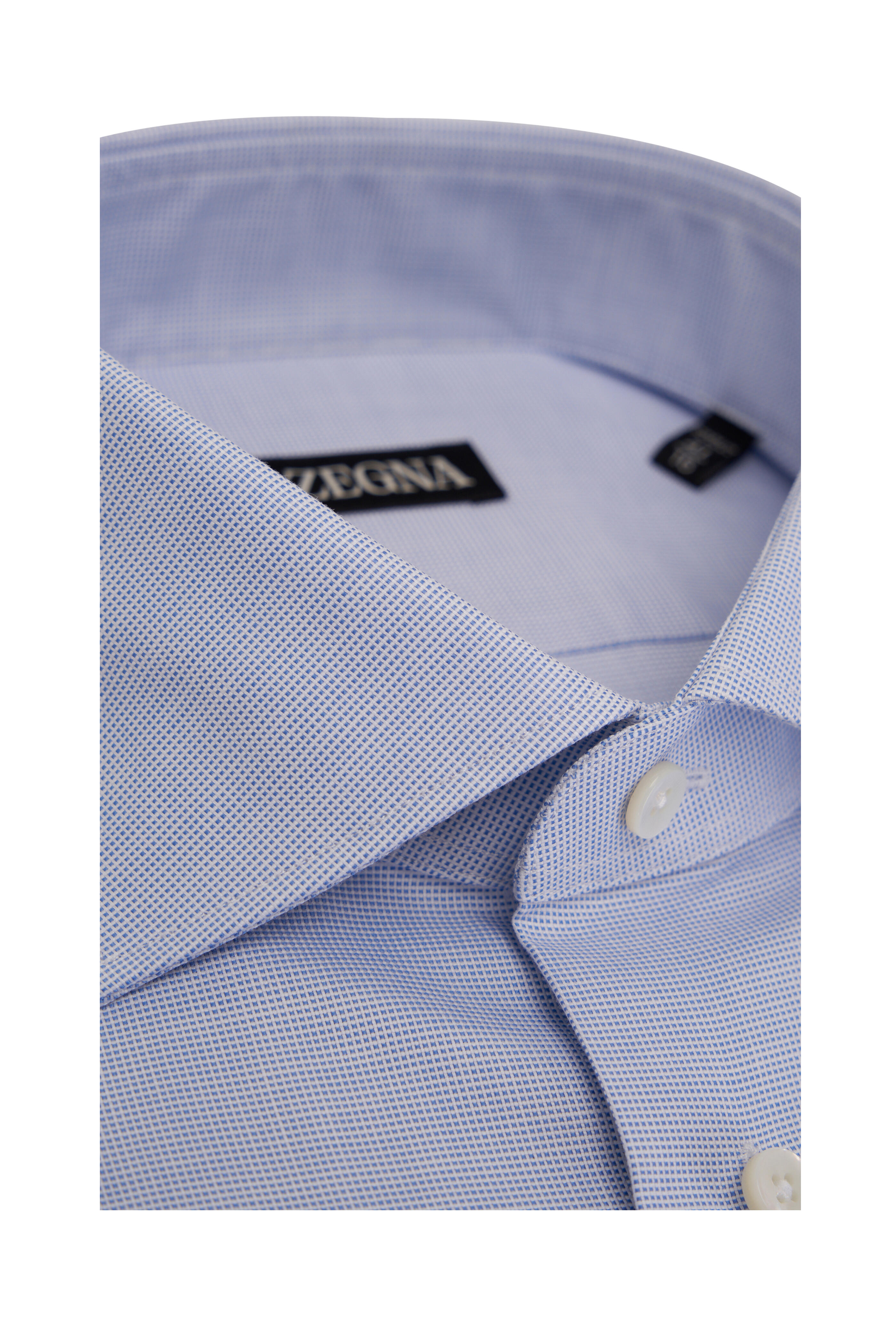 Zegna - Navy Textured Cotton Dress Shirt | Mitchell Stores