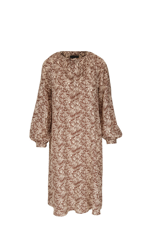 Nili Lotan - Rosalin Brown Leaf Print Silk Dress 