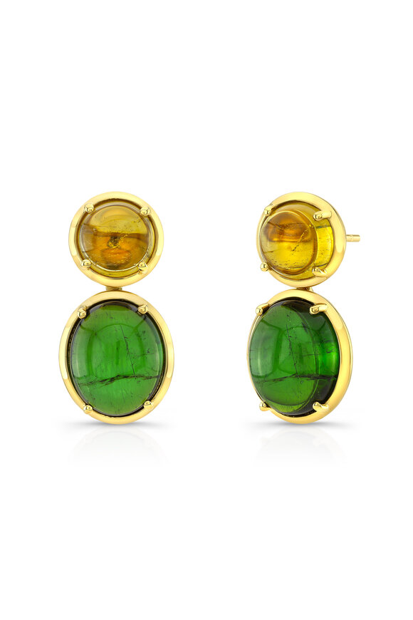 Rahaminov - Cabochon Tourmaline Double Drop Earring