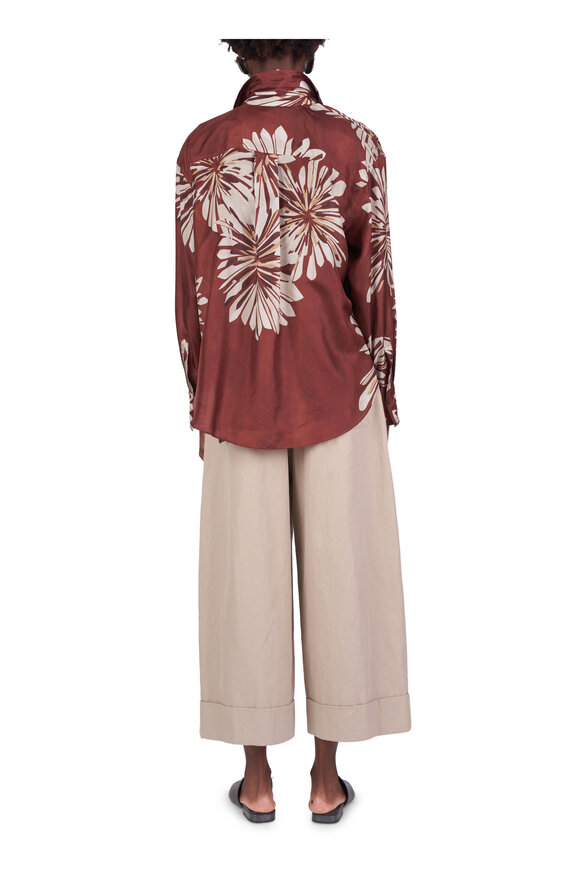 Brunello Cucinelli Burgundy Dahlia Print Silk Blouse - view 4