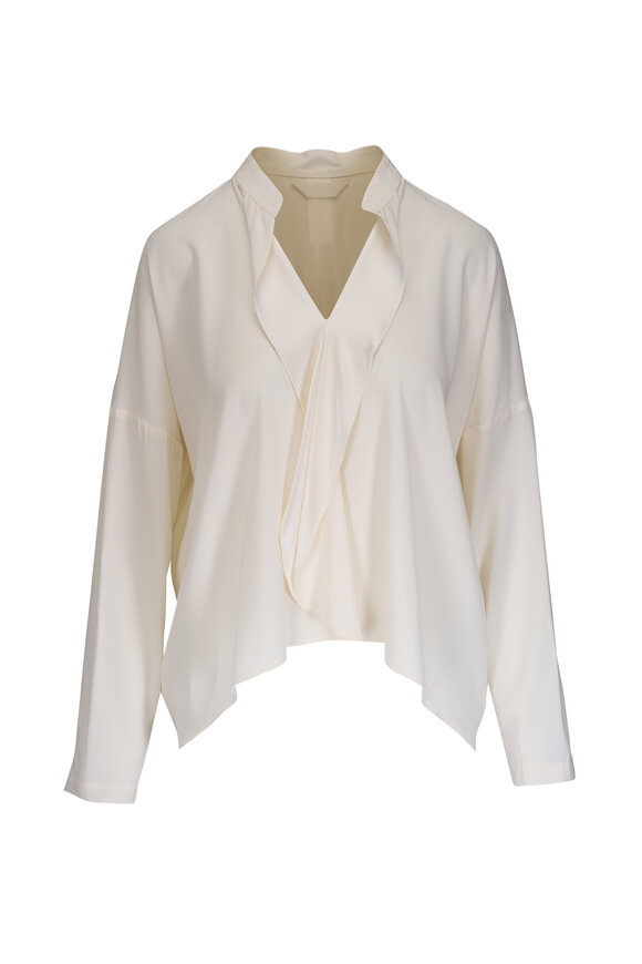 Zero + Maria Cornejo Fin Gaban White Pepper Ruffle Front Shirt