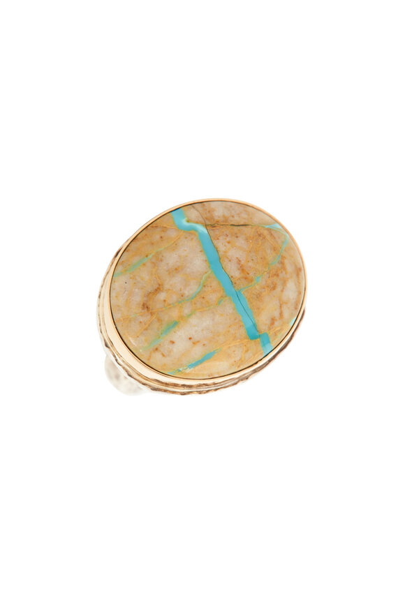 Tina Negri - Sterling Silver & Gold Fossilized Opal Ring