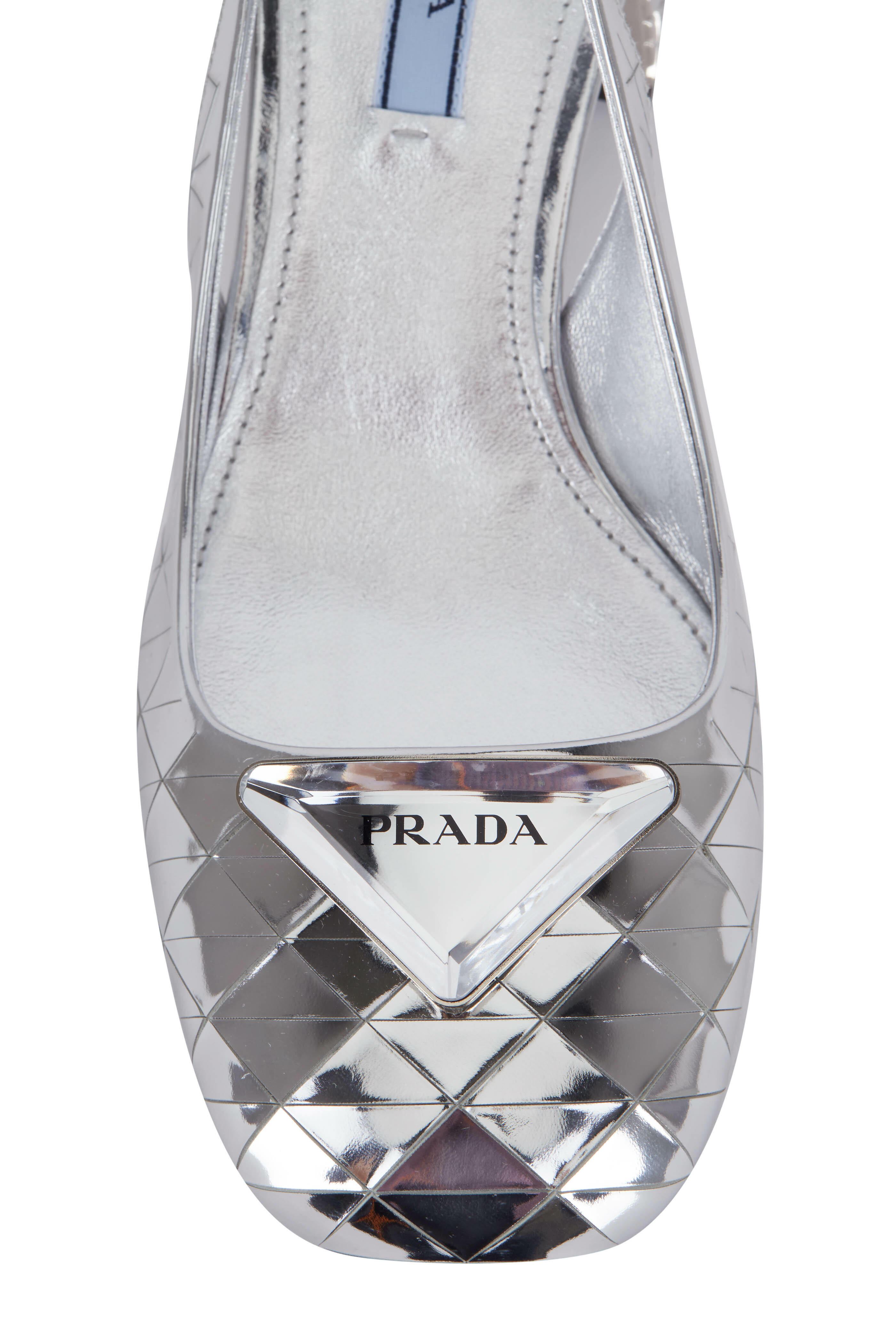 Prada - Silver Quilted Patent Slingback, 45mm - view 4