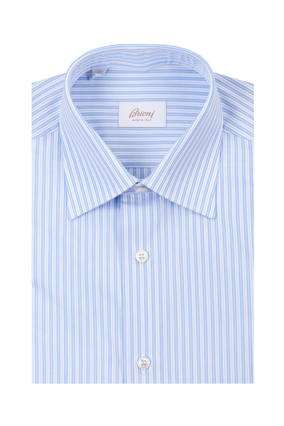Brioni Sky Blue Stripe Cotton Dress Shirt - view 1