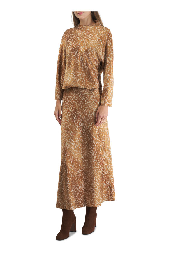 Lafayette 148 New York - Bias Cut Camel Flared Silk Maxi Skirt 