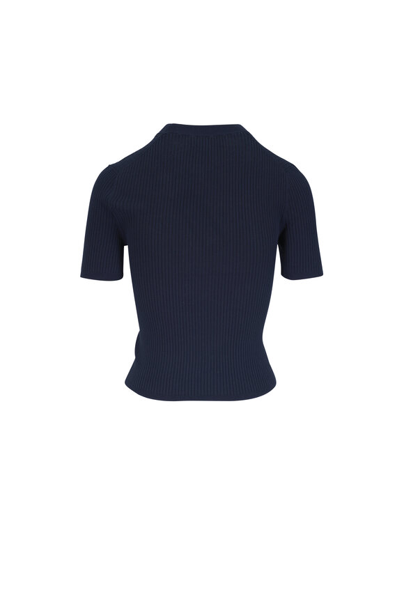 Nili Lotan Dorset Dark Navy Cotton Ribbed Sweater - view 3