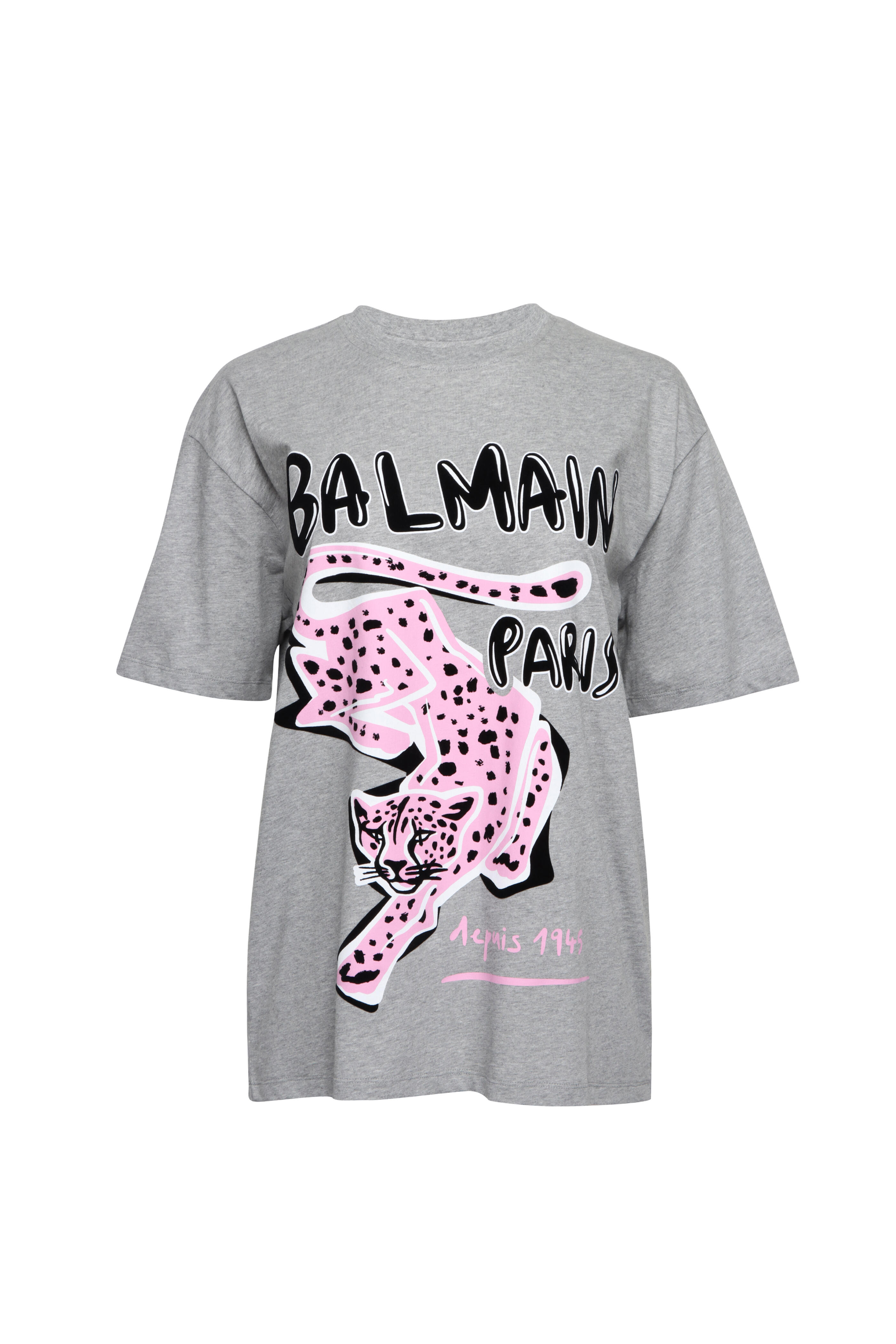 Balmain - Gray & Pink Logo T-Shirt