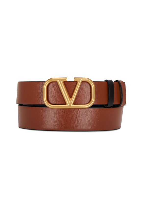 V Logo Leather Belt in Brown - Valentino Garavani