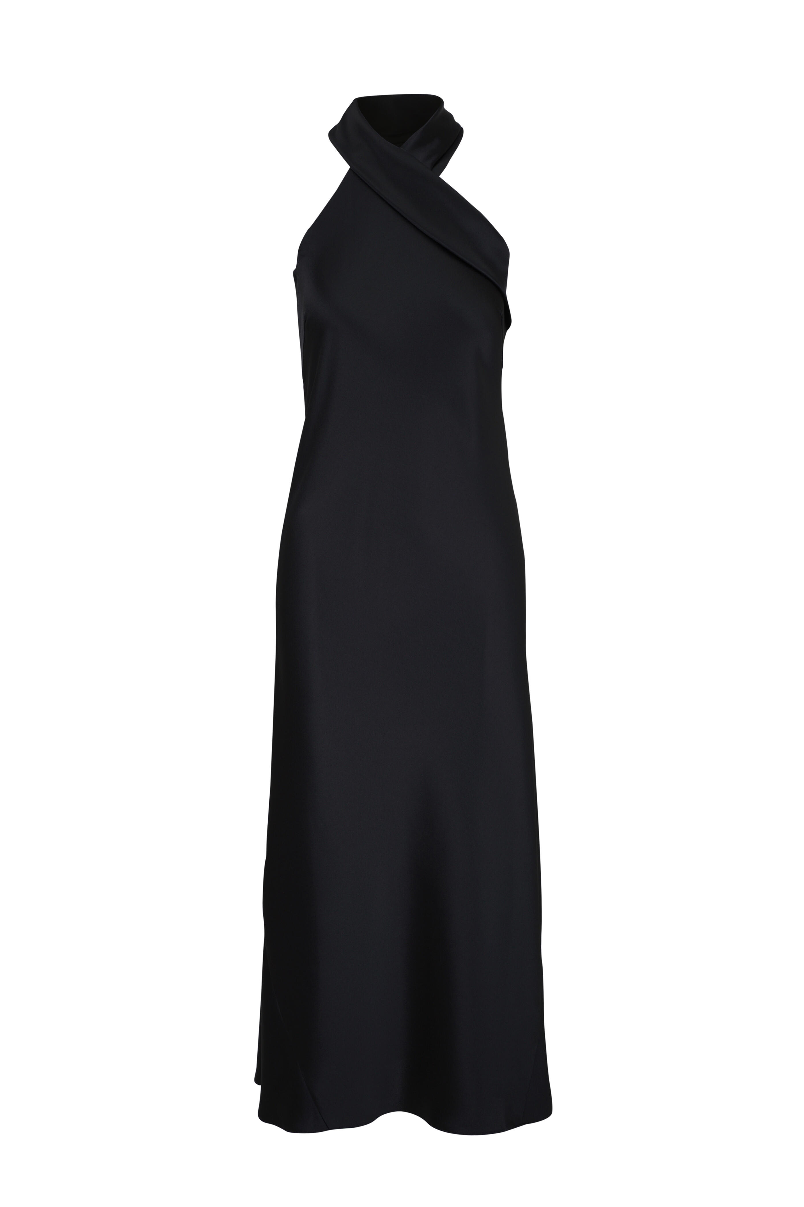 Galvan - Pandora Black Satin Halter Neck Dress