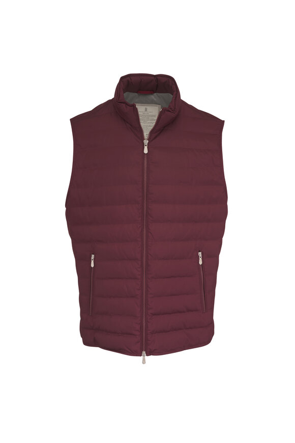 Brunello Cucinelli Burgundy Quilted Down Vest - view 1