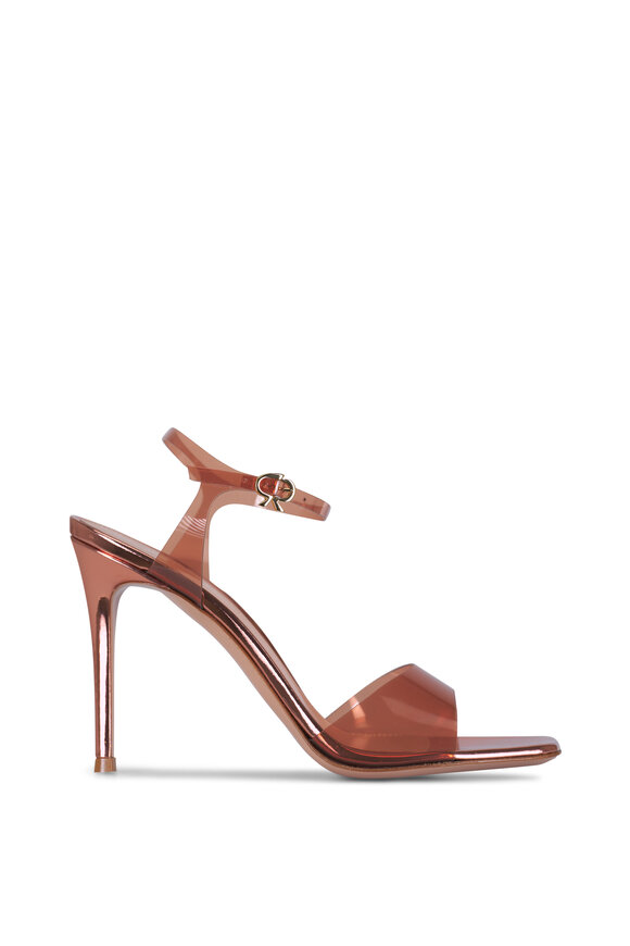 Gianvito Rossi Rose Gold Glass Leather & Metallic Sandal, 95mm - view 3