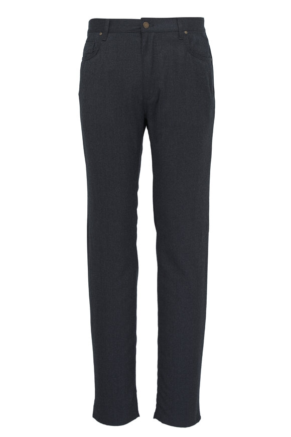 Maurizio Baldassari Charcoal Gray Wool Flannel Five Pocket Pant