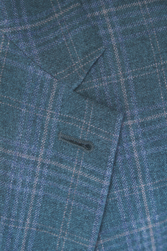 Canali Green Multicolor Silk & Cashmere Plaid Sportcoat - view 3