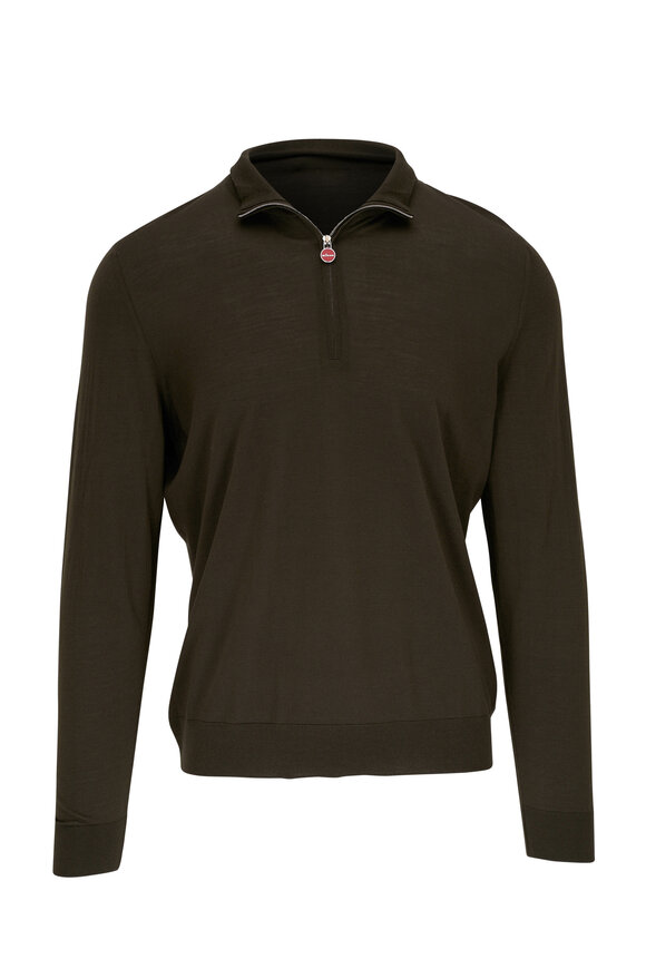 Kiton - Olive Wool Quarter Zip Sweater | Mitchell Stores
