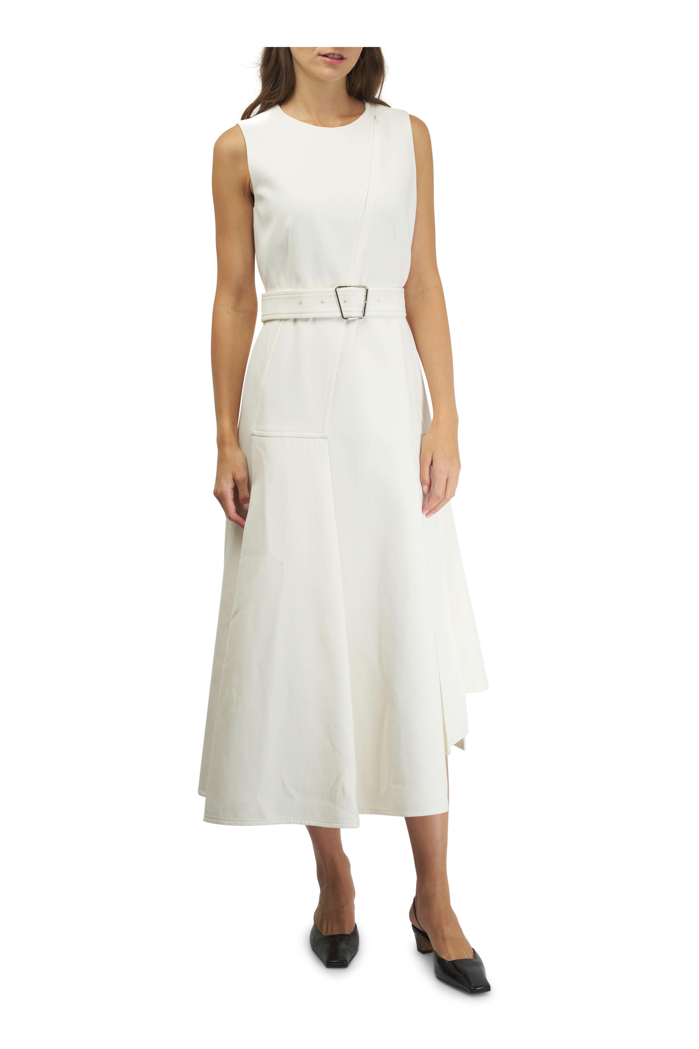 Akris - Ecru Cotton Belted A-Line Midi Dress