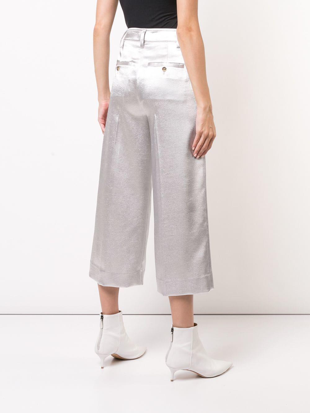 Vince - Silver Satin Wide Leg Crop Pant