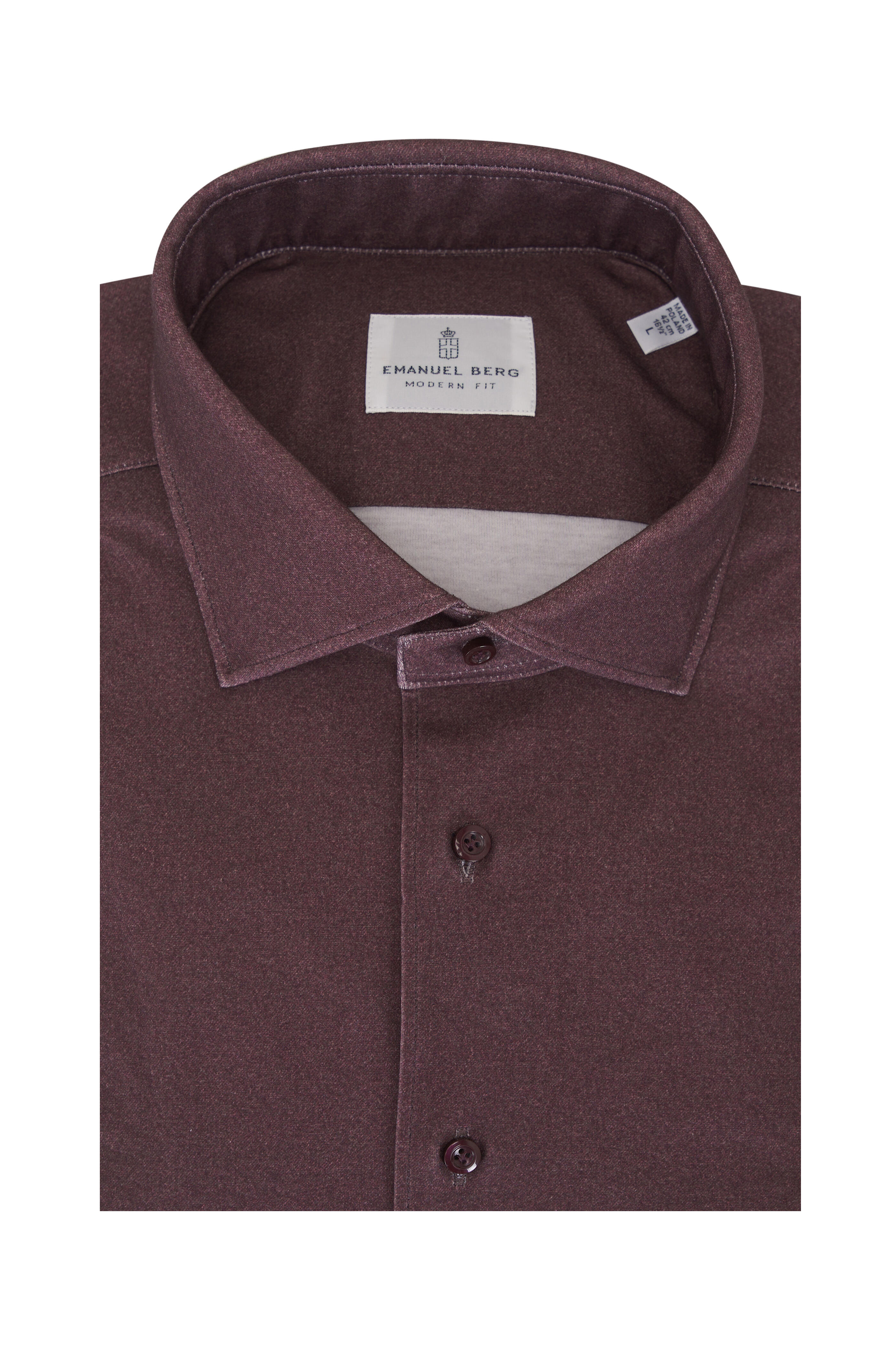 Emanuel Berg - Burgundy Solid Jersey Knit Button Down Shirt
