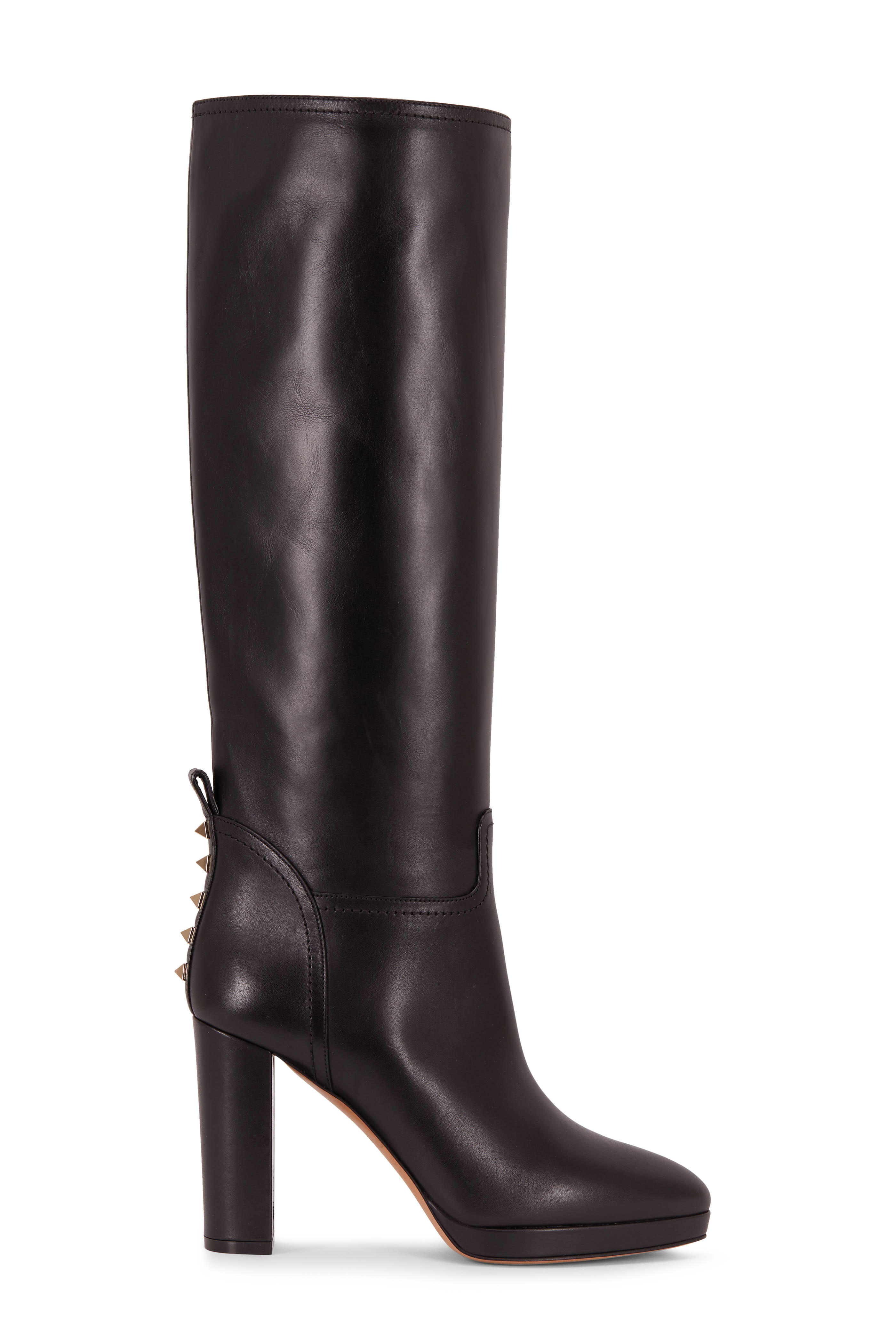 Valentino Garavani - Rockstud Black Leather Platform Boot, 100mm