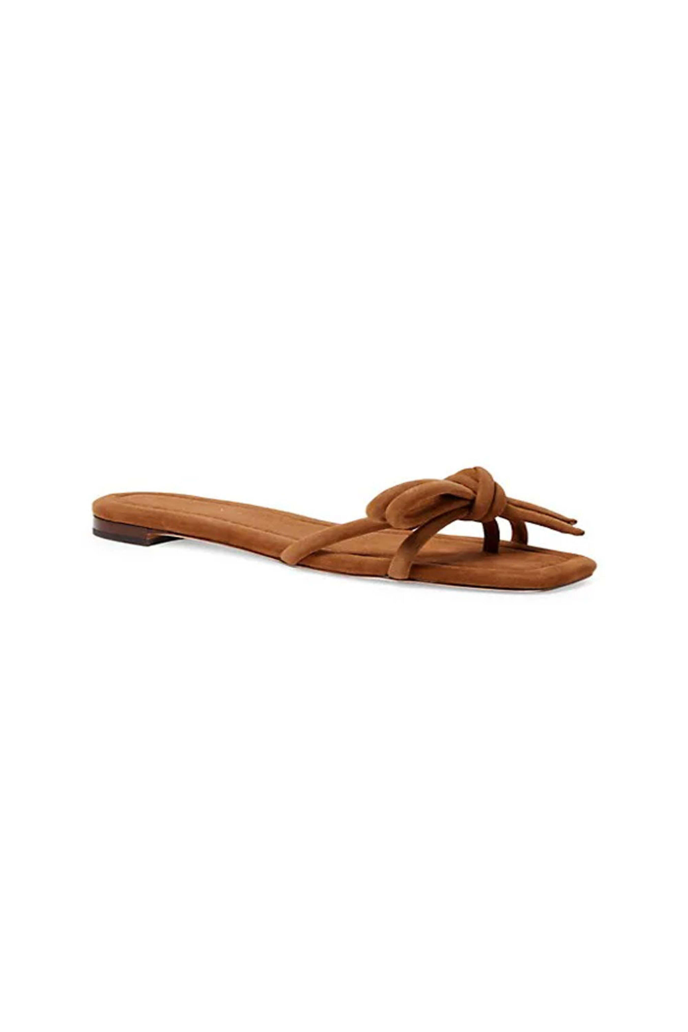 Loeffler Randal - Hadley Leather Bow Flat Sandal in Cacao
