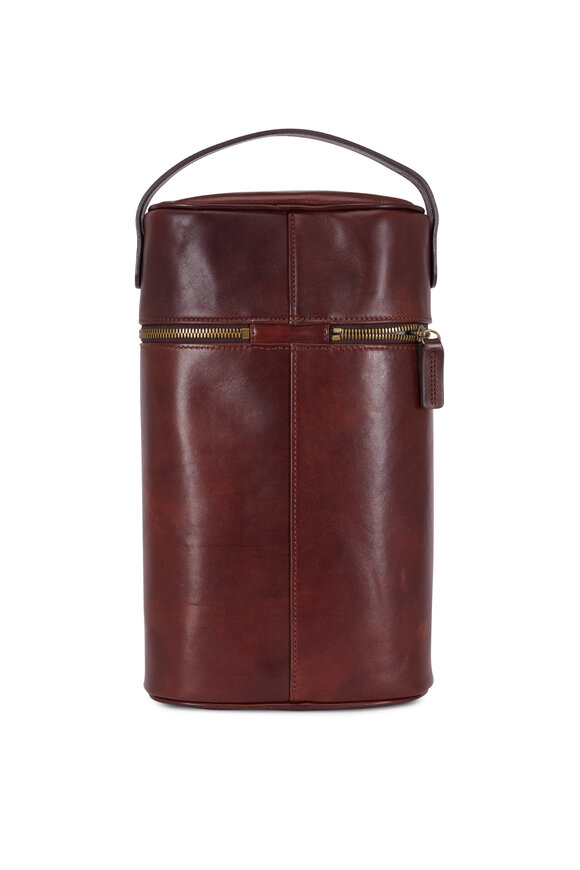 Bosca - Dark Brown Leather Two Bottle Wine Case