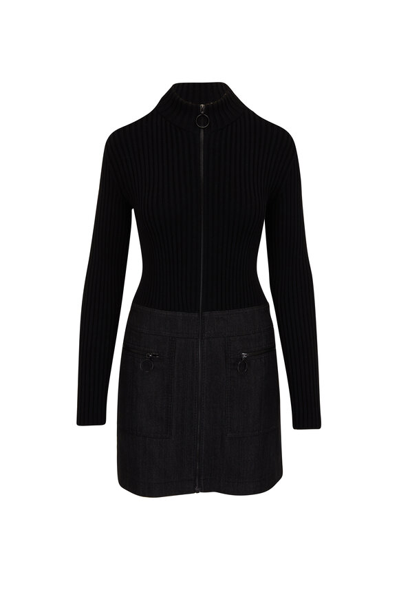 Akris Punto - Black Knit & Denim Zip Dress