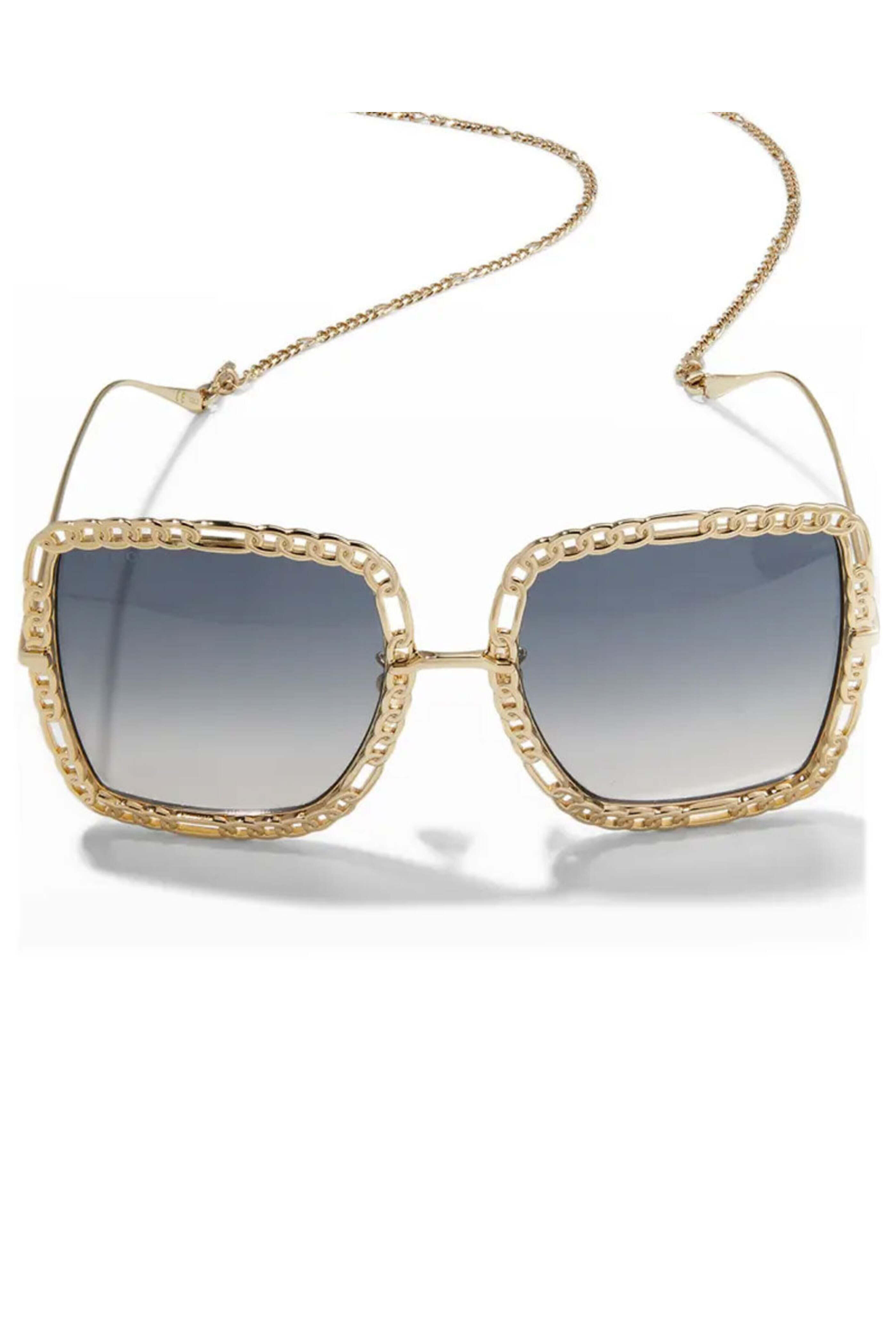 Gucci Sunglasses/safilo - Square Metal Sunglasses w/ Chain Strap