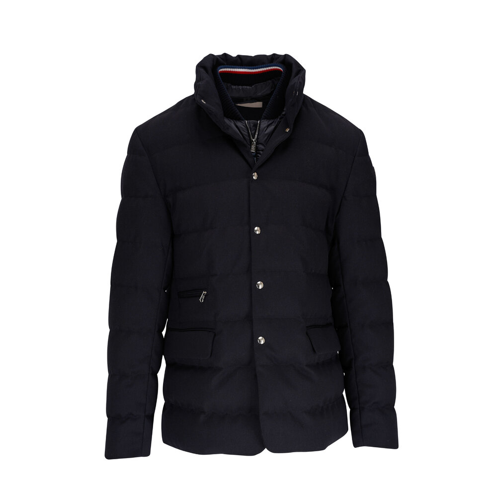 Moncler - Bess Navy Blue Gabardine Down Jacket | Mitchell Stores