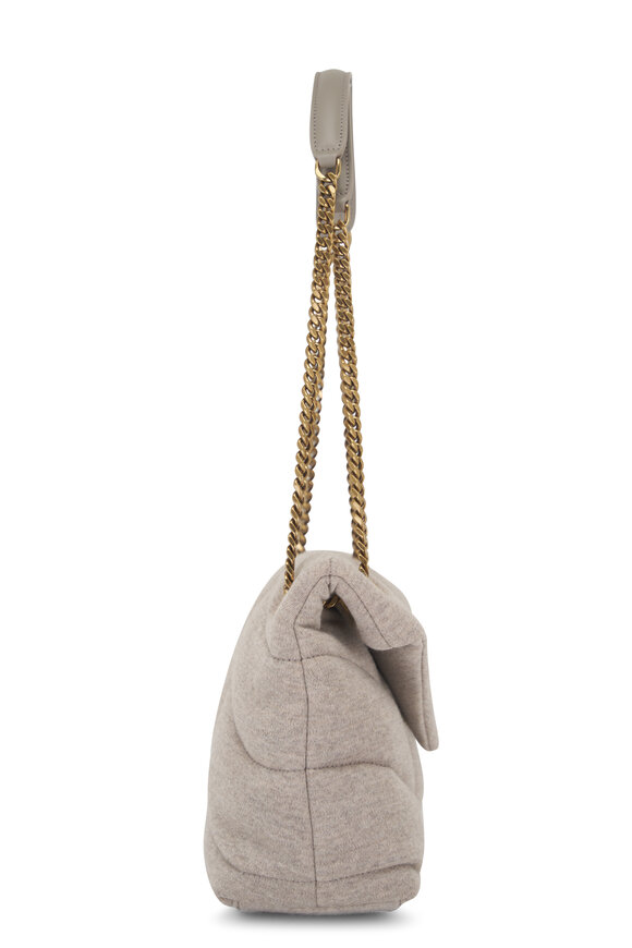 Saint Laurent - Small Puffer Chalk Beige Quilted Jersey Bag