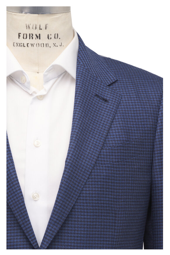 Zegna Blue Mini Check Cashmere & Silk Sportcoat