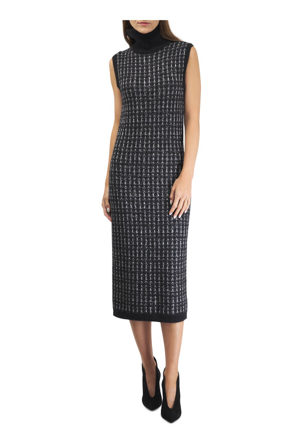 D.Exterior - Black & White Tweed Knit Midi Dress