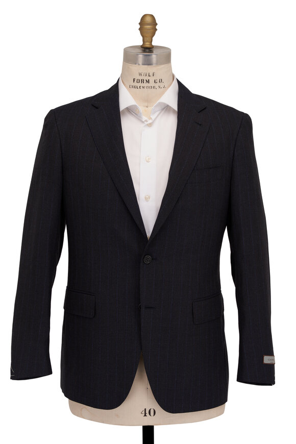 Canali - Brown & Blue Textured Pinstripe Suit 