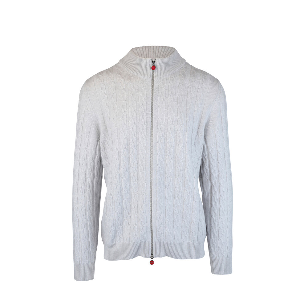 Kiton - Gray Cable Knit Cashmere Zip Sweater | Mitchell Stores
