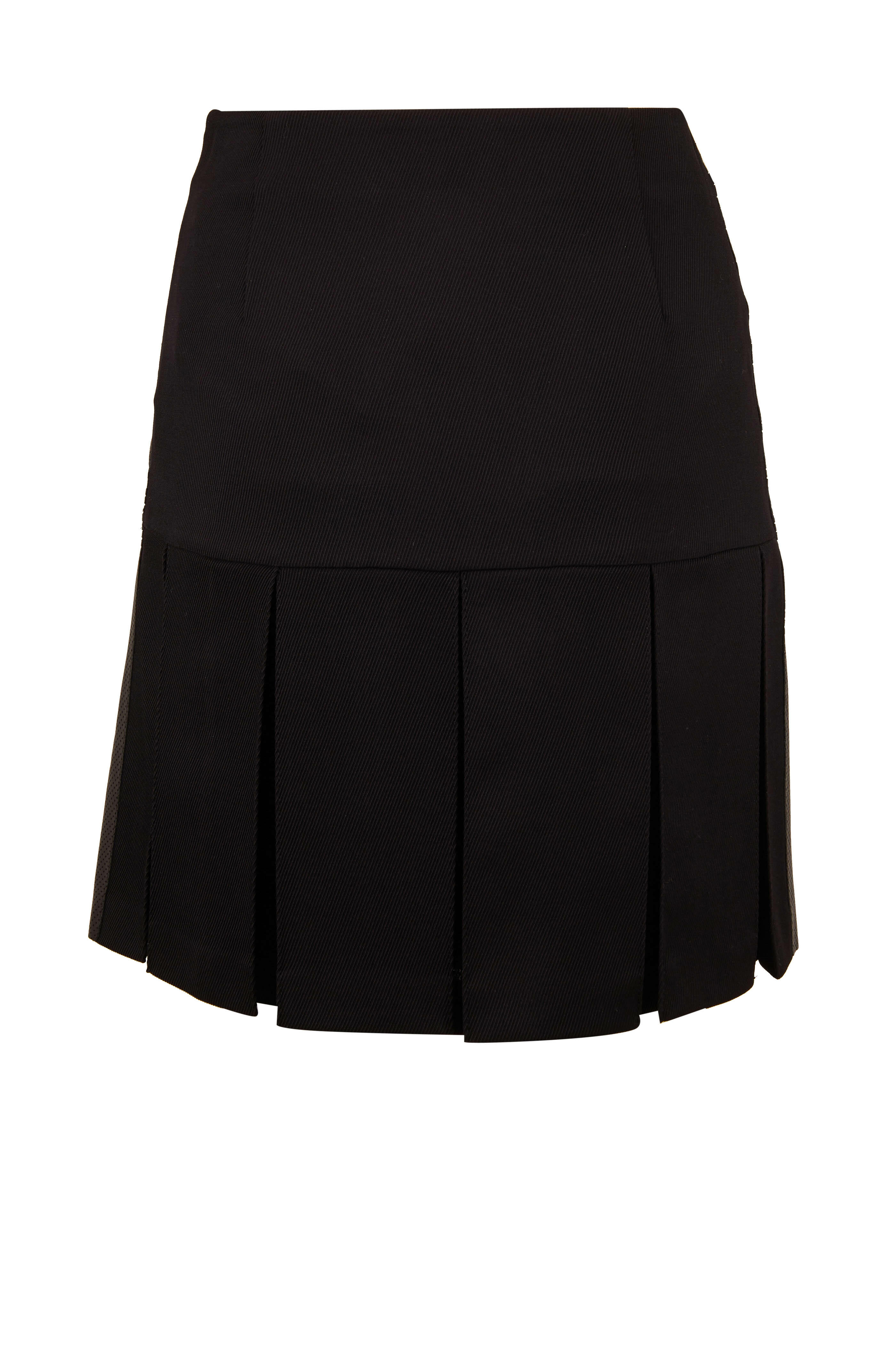 Akris Punto - Black Perforated Leather Front Mini Skirt